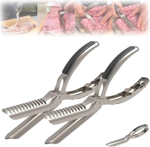 2pcs Professional Rib Membrane Remover Stainless Steel Tool Kit -BBQ Accessories for Rib Prep,Arc Clamp & Non-Slip Grip,Easy Membrane Removal,Dishwasher Safe