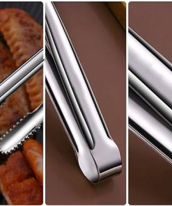 Pliers Grill Tongs Meat Cooking Utensils for BBQ Baking Silver Kitchen Accessories Camping Supplies Item Barbecue Clip (Large) 2