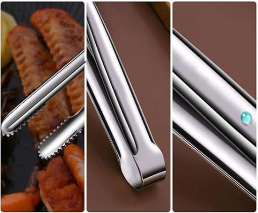 Pliers Grill Tongs Meat Cooking Utensils for BBQ Baking Silver Kitchen Accessories Camping Supplies Item Barbecue Clip (Medium) - Image 2