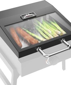 Upgraded Griddle Lid for Blackstone 17 Inch 1650 Gas Tabletop Griddle, Flat Top Hinged Hood Lid with Clear View Window and Handle Replacement Parts for Blackstone Tabletop 5010 Grill Hard Cover