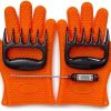 5 Pieces BBQ Tools Tongs Brush Thermometer Claws Gloves Barbecue Grilling Utensil Camping Outdoor Cooking Tool Set