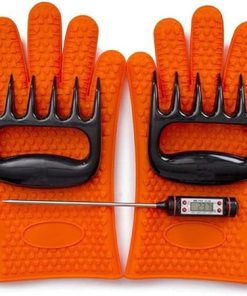 BBQ Tool Set, Outdoor Cooking Utensils, 5-Piece BBQ Tongs Brush, Camping BBQ Accessories, BBQ Thermometer Gloves
