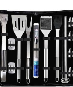 20pcs BBQ Tools Gift Set for Men Dad, Stainless Steel Grill Set with Thermometer, Grilling Accessories Kit in Portable Carrying Bag for Camping