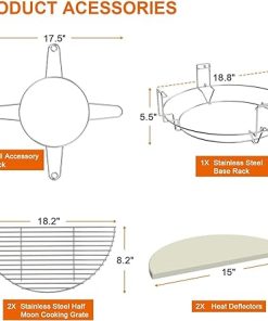 BBQ Future 18″ Cooking System Kit for Large Big Green Egg, Grill Accessories for Kamado Joe Classic and Other Kamado Grill, Multi-Level Cooking Base Rack Ceramic Deflector Plates Grid Grate Set 2