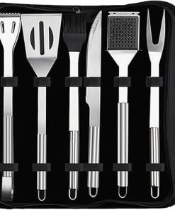 6PC Heavy Duty BBQ Grill Tools Set, Stainless Steel Accessories Kit with Storage Bag, for Camping, Traveling & Outdoor Cooking