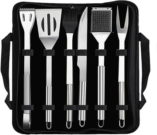 6PC Heavy Duty BBQ Grill Tools Set, Stainless Steel Accessories Kit with Storage Bag, for Camping, Traveling & Outdoor Cooking