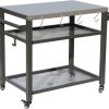 Enhance Outdoor Cooking with 3-Shelf Grill Table, Stainless Steel Top, Tool Hooks & Wheels, BBQs, Grey