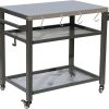 3-Shelf Outdoor Grill Table with Wheels, Stainless Steel Top, Food Prep and Serving Station for BBQ, Grey