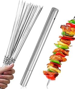 Skewers for Barbecue Reusable Grill Stainless Steel Skewers Camping Flat Forks Gadgets Kitchen Accessories Tools Grill Accessories,Gripper