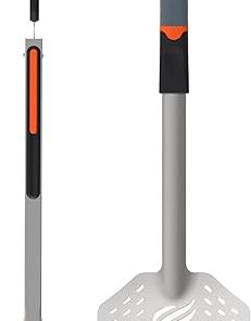 Blackstone 5282 Frying Tongs and Skimmer Spatula Set for Barbeque and Grilling 1 Long Handled Tong with Square Hang Loop, 1 Large Slotted Air Fryer Basket Scoop, Stainless Steel, Silicone Grip