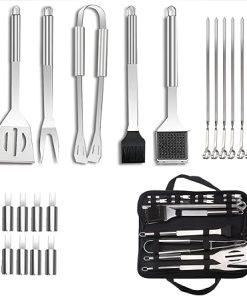 BBQ Barbecue Tool Set, 20 Pieces Stainless Steel Barbecue Accessories with Storage Bag Outdoor Barbecue Grill Kit Friends Grill Barbecue Utensils for Camping and Family Picnic