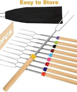 BBQ Barbecue Sticks Outdoor Telescopic Handle Skewers Camping Stainless Steel BBQ Extendable Color Marshmallow Roasting Forks Accessories(3PCS) 2