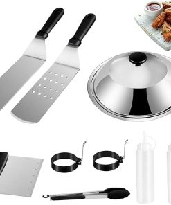 Griddle Accessories Kit, 9 Pcs Griddle Grill Tools Set for Blackstone and Camp Chef, Professional Grill BBQ Spatula Set with Basting Cover Black