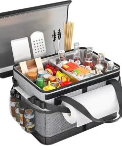 Foldable barbecue tool storage bag, camping picnic outdoor BBQ accessories seasoning storage bag, Gray 2