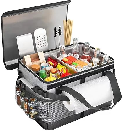 Foldable barbecue tool storage bag, camping picnic outdoor BBQ accessories seasoning storage bag, Gray 2 Foldable barbecue tool storage bag, camping picnic outdoor BBQ accessories seasoning storage bag, Gray - Image 2