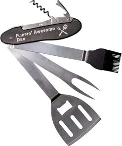 PlaqueMaker Customizable 5 in 1 BBQ Set. Include Your Personal Text and Logo – Great for Father’s Day, Dad’s Birthday, and for The Grill Master in Your Life. (Black Metal) 2