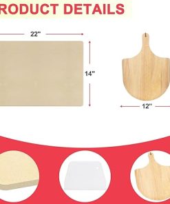 DcYourHome Universal Extra Large Pizza Stone for Oven BBQ Grilling, 22″ x 14″ Natural Cordierite Rectangular Baking Stone Pizza Making Accessories with Wood Pizza Peel Plastic Scraper for Baking Bread 2