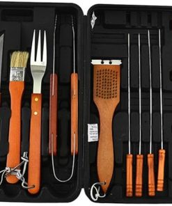 18pcs Stainless Steel Grill Tool Set for Men Dad, Heavy Duty Grilling Accessory Kit for Backyard, BBQ Utensils Gift Set with Bag for Birthday, Portable Grilling Utensils for Outdoor Camping Brown