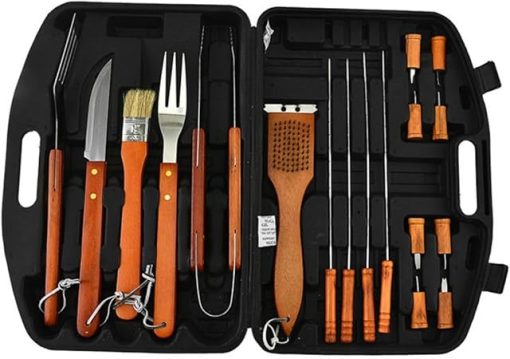 18pcs Stainless Steel Grill Tool Set for Men Dad, Heavy Duty Grilling Accessory Kit for Backyard, BBQ Utensils Gift Set with Bag for Birthday, Portable Grilling Utensils for Outdoor Camping Brown