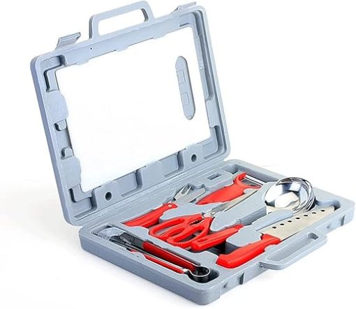 BBQ Grill Tools Set, Heavy Duty Stainless Steel Grilling Utensils with Non-Slip ABS Handles, for Camping, Traveling & Outdoor BBQs