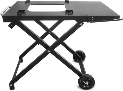 BSARTE METAL Collapsible Grill Stand Fits Ninja Outdoor XSKSTAND for Woodfire OG701 OG751 (OG700 Series) Grills with Side Shelf, Tissue Holder, Side Handle, Heavy Duty Steel Foldable Stand