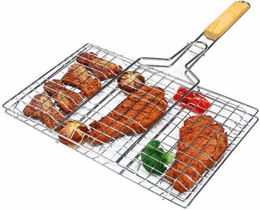 Foldable Bbq Grilling Basket Stainless Steel Nonstick Barbecue Grill Basket Tools Grill Mesh for Fish Steak