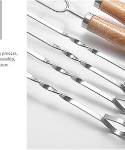 Outdoor barbecue fork 10-piece set, barbecue kit accessories, wooden handle double fork barbecue tools, stainless steel barbecue skewers, with portable storage bag 2