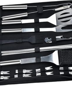 Happyyami Grill Utensils Kit 22pc BBQ Tool Set Stainless Steel Outdoor Barbecue Tools Shovel Fork Tongs Brush