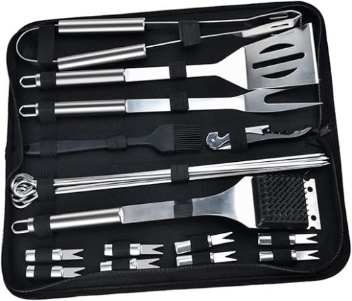 Happyyami Grill Utensils Kit 22pc BBQ Tool Set Stainless Steel Outdoor Barbecue Tools Shovel Fork Tongs Brush