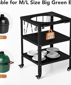 Grill Table for Large Big Green Egg, Modular Nest Frame Grill Stand with Wheel and Hook, Family Outdoor Cooking Rack for Barbecue, Compatible with M/L Model Big Green Eggs 2