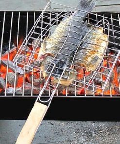 Barbecue Grilling Basket Grill BBQ Net Wooden Handle Meat Fish Vegetable BBQ Tools Grill Accessories 2