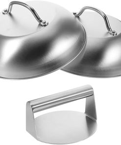 1Set Stainless Steel Burger Press and Melting Dome Griddle Accessories Kit for Flat Top Grill Cooking for and Outdoor Grilling