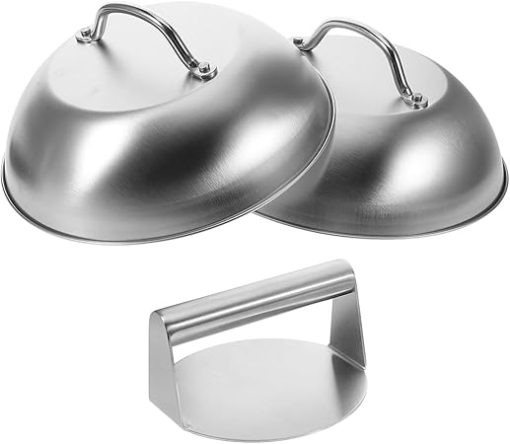 1Set Stainless Steel Burger Press and Melting Dome Griddle Accessories Kit for Flat Top Grill Cooking for and Outdoor Grilling