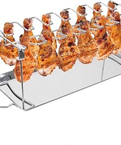 14 Slots Stainless Steel Metal Roaster Stand for Smoker Grill Oven, Dishwasher Safe, BBQ, Picnic