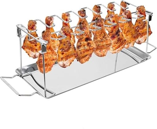 14 Slots Stainless Steel Metal Roaster Stand for Smoker Grill Oven, Dishwasher Safe, BBQ, Picnic