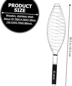 Kisangel Bbq Grill Rack Bbq Grill Tool Stainless Steel Grilling Net Clip Wooden Handle 2