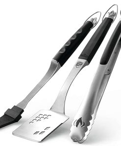 Napoleon Accessory 70036 - Executive 3 Piece Toolset - Premium BBQ Grill Toolset, Cast Stainless Steel, Ergonomic Handles, Heat Safe Rubber Grip, Includes Tongs, Multifunctional Spatula, Basting Brush