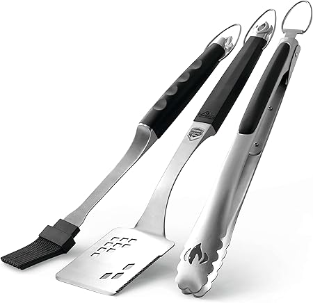 Napoleon Accessory 70036 – Executive 3 Piece Toolset – Premium BBQ Grill Toolset, Cast Stainless Steel, Ergonomic Handles, Heat Safe Rubber Grip, Includes Tongs, Multifunctional Spatula, Basting Brush Napoleon Accessory 70036 - Executive 3 Piece Toolset - Premium BBQ Grill Toolset, Cast Stainless Steel, Ergonomic Handles, Heat Safe Rubber Grip, Includes Tongs, Multifunctional Spatula, Basting Brush