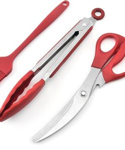 Barbecue Set Silicone Brush Food Clip Multi-Functional Scissors Barbecue Shop Set Barbecue BBQ Stainless Steel Clip(D)