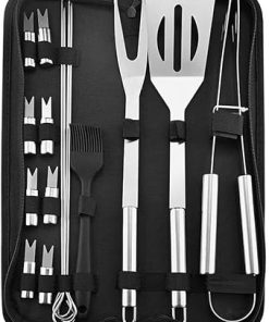 Stainless-Steel Grilling Utensil Tools Set, Premium Grill Accessories Gift for Professional Barbecue- Spatula, Fork, Tongs, Knife, Cleaning Brush (Silver 16pcs)(16pcs)