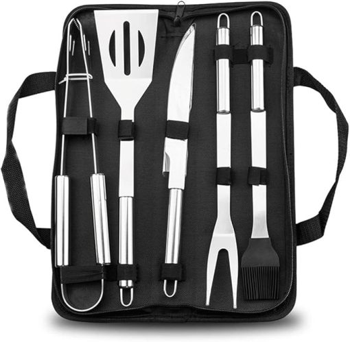 BBQ Grill Tools Set,5 Pcs Includes Stainless Steel Roasting Fork Roasting Shovel Roasting Clip Oil Brush, Grilling Accessories Kit for Home BBQ, Camping, Kitchen