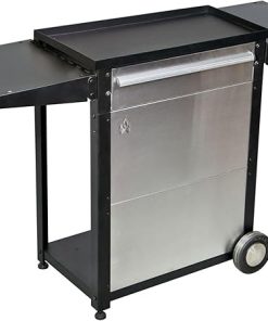 Camp Chef Patio Cart - Portable Storage Cart for Outdoor Cooking - With Side Shelves, Utensil Drawer, Propane Tank Storage & More - Top Measures 16″ x 25.5″