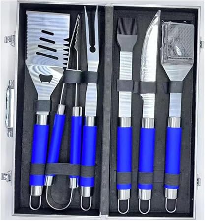 Outdoor Barbecue Tool Set, Aluminum Barbecue Utensils, 6 Barbecue Tools, High Temperature Resistant Barbecue Accessories, Portable Barbecue Storage Box (Blue) 2 Outdoor Barbecue Tool Set, Aluminum Barbecue Utensils, 6 Barbecue Tools, High Temperature Resistant Barbecue Accessories, Portable Barbecue Storage Box (Blue) - Image 2