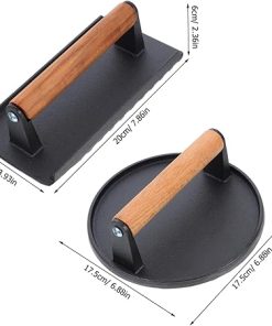 Meat Pressing Board Kit 2 Metal Meat Burger Weight Press Hamburger Press Steak Cooking Accessories Wood Handle Non-Slip 2