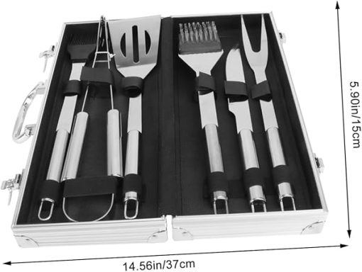Outdoor BBQ Equipment 6-Piece Stainless Steel Grill Tool Set with Aluminum Case Compact for Camping Picnics - Image 2