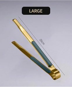BBQ Tongs, BBQ Gold Stainless Steel Food Tongs Non-Slip Serving Tongs for BBQ Meat Salad Bread Kitchen Accessories Cooking Utensils Accessories(L-Gold Green) 2