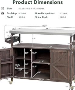 Outdoor Kitchen Island Rolling Bar Cart with Stainless Steel Top and Storage, Dark Brown Wood, Modular Design 2