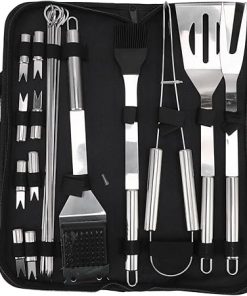 20pcs Stainless Steel BBQ Tool Set, Portable Grilling Accessories for Outdoor Activities, to, Ergonomic with Wood Handles, Complete Camping Utensils Kit 2