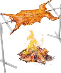 VEVOR 56-Inch Splicable Rotisserie Grill Kit, 132 lbs Sectional Spit Rod with Automatic 52W Motor & Heat Shield, Height Adjustable Spit Roaster Stand for Roasting Pig Lamb, Stainless Steel Grill