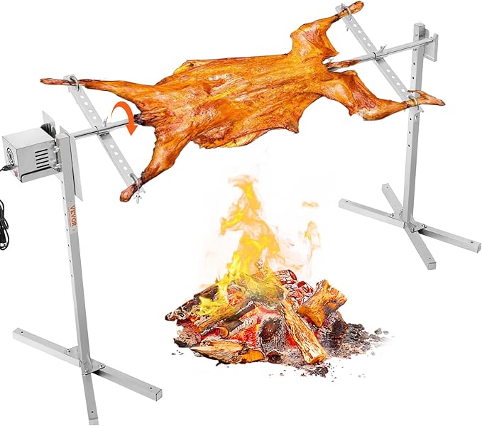 VEVOR 56-Inch Splicable Rotisserie Grill Kit, 132 lbs Sectional Spit Rod with Automatic 52W Motor & Heat Shield, Height Adjustable Spit Roaster Stand for Roasting Pig Lamb, Stainless Steel Grill VEVOR 56-Inch Splicable Rotisserie Grill Kit, 132 lbs Sectional Spit Rod with Automatic 52W Motor & Heat Shield, Height Adjustable Spit Roaster Stand for Roasting Pig Lamb, Stainless Steel Grill